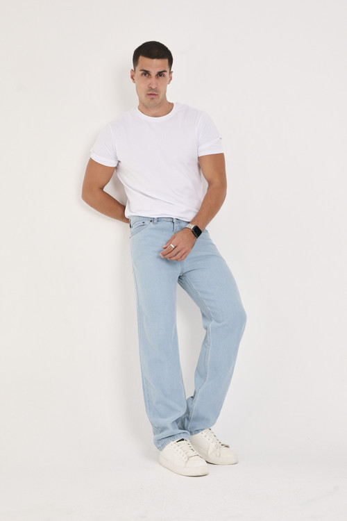 Erkek Mavi Baggy Denim Pantolon