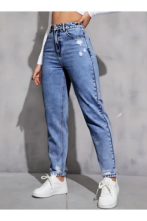 Kadın Denim Pantolon Yıpratmalı