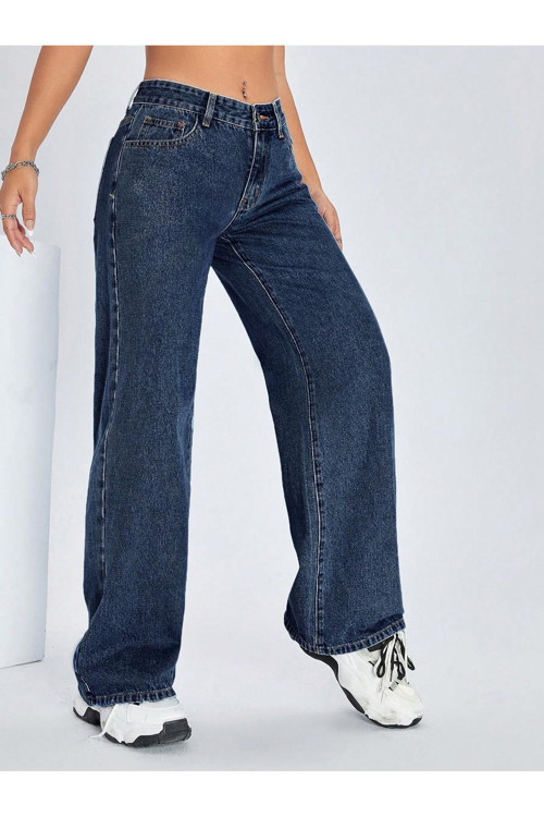 Straight Kadın Denim Pantolon Koyu Yıkamalı