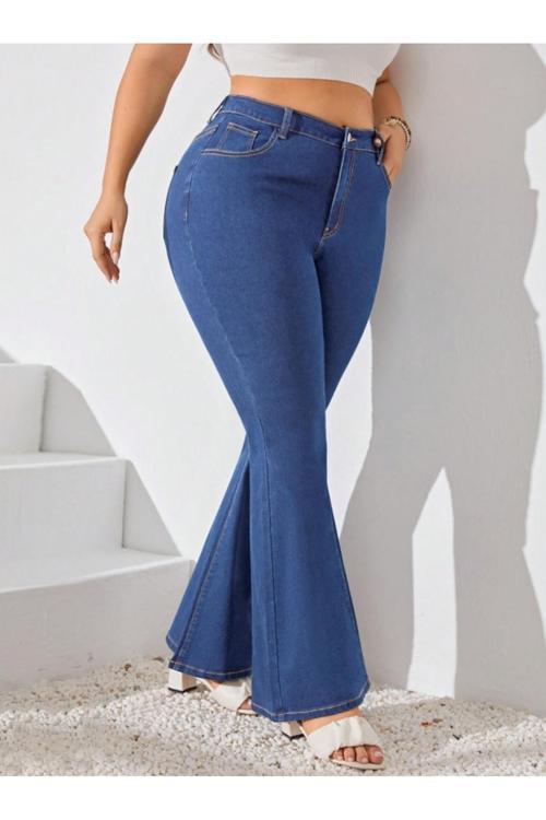Kadın Mavi Denim Pantolon Büyük Beden