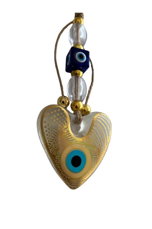 Kalp Nazar Boncuğu Duvar Süsü – Küçük Boy - Altın Detaylı - Ev & Ofis Dekor – Zarif Özel Hediye