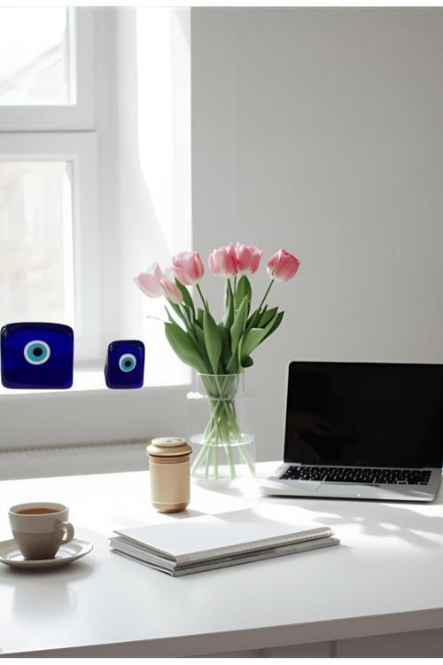 Modern Kare Nazar Boncuğu Seti 2'Li – Ev & Ofis Dekoru - Pozitif Enerji Ve Şık Objeler