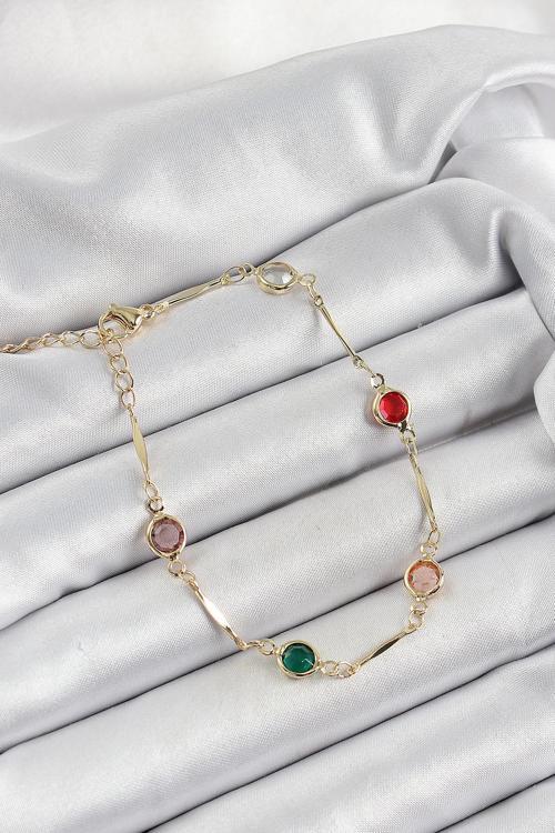 Pirinç Asorti Model Gold Renk Zirkon Taşlı Kadın Bileklik