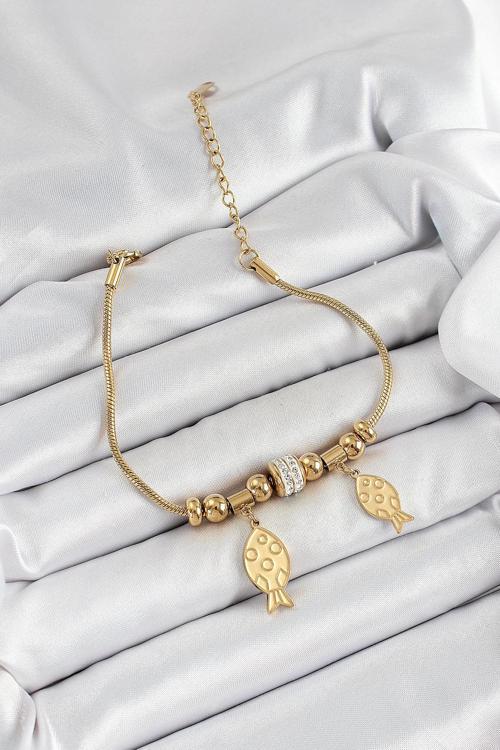 316L Çelik Gold Renk Balık Model Kadın Bileklik