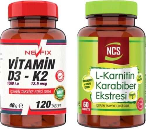 Vitamin D3 K2 120 Tablet + Ncs L-Karnitin Karabiber 60 Tablet