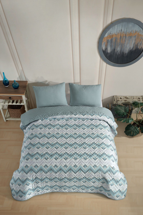 Çift Kişilik Desenli Kapitone Çift Taraflı Renkli Pike Yatak Örtüsü Takımı 200X230 Cm (Çarşafsız)