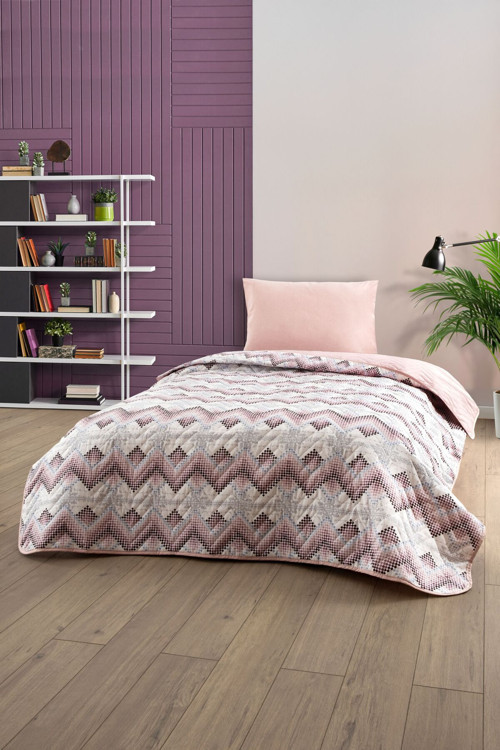 Tek Kişilik Desenli Kapitone Çift Taraflı Renkli Pike Yatak Örtüsü Takımı 160X230 Cm (Çarşafsız)