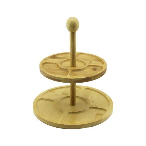 5 Bölmeli - Yuvarlak - 2 Katlı  Ahşap Bambu Sunumluk  Çap: 19.5cm -- 24.5cm