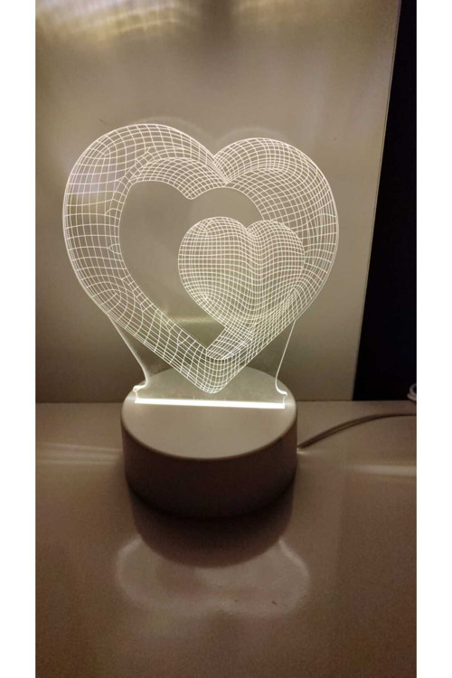 Kalp İçinde Kalp Karakterli Pleksi Işık Ürün Boyutu 25Cm