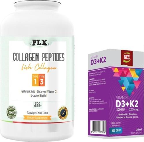 Collagen Balık Tip 1-3 300 Tablet + Vitamin D3 Vitamin K2 20 Ml