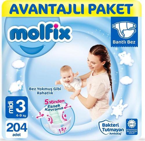 Bebek Bezi Avantajlı Paket Midi 3 Numara 204 Adet