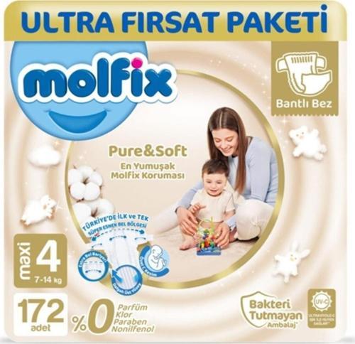 Pure Soft Bebek Bezi 4 Beden Maxi Ultra Fırsat Paketi 172 Adet