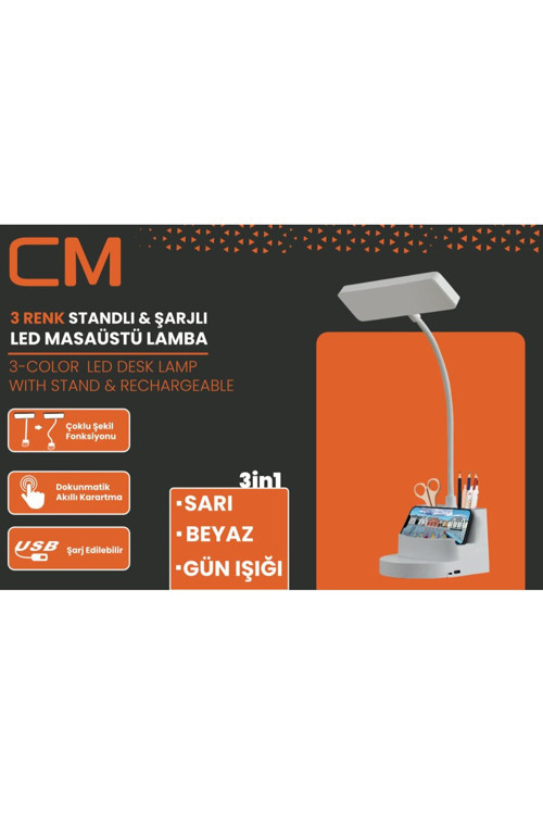 Cm 3 Renkli Standlı Şarjlı Masaüstü Led Lamba Şekil Değiştirebilir Tasarım