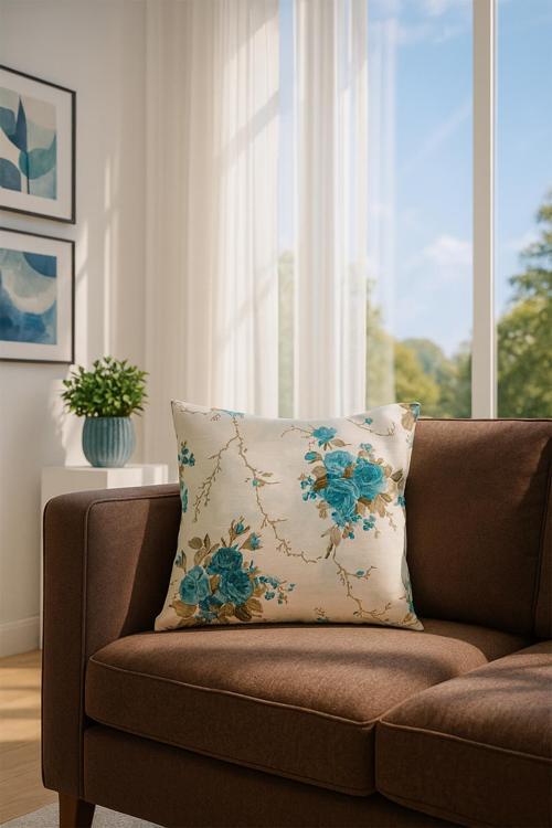 Duck Büyük Güllü Kırlent Kılıfı Turkuaz V1 40x40