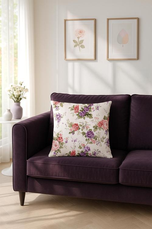 Duck Büyük Güllü Kırlent Kılıfı Mor V1 40x40