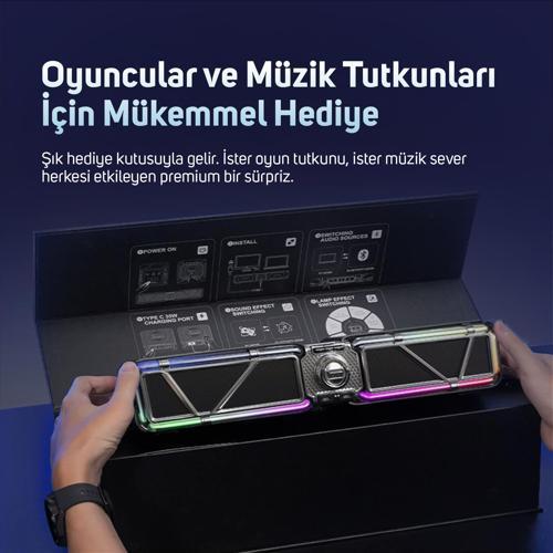 D-base 30W Masaüstü Bluetooth Gaming Hoparlör, Rgb Işıklı, Çift Portlu 35W Hızlı Şarj, USB/Au