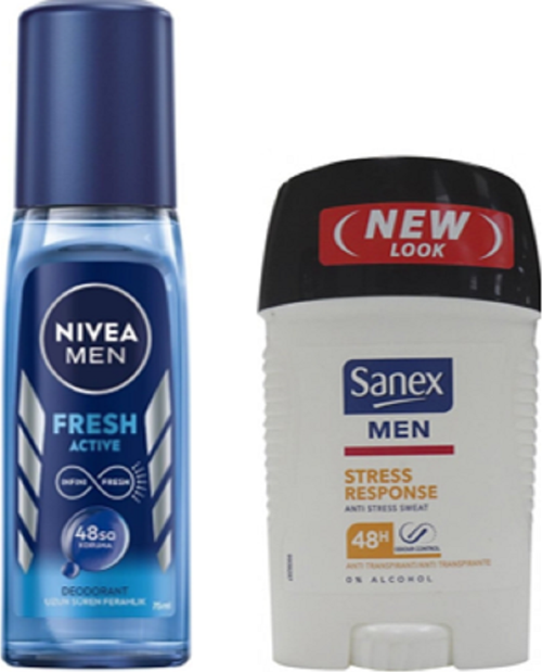 Nivea Fresh Active Men Pump Deo Sprey Cam 75 ml+Sanex Men Anti Stress Response Sweat 50ml
