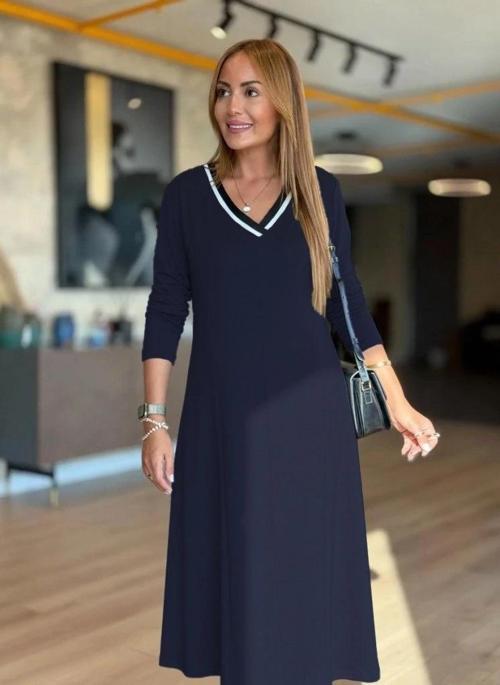 MDB Kadın Uzun Kollu V Yakalı Midi Modal Elbise