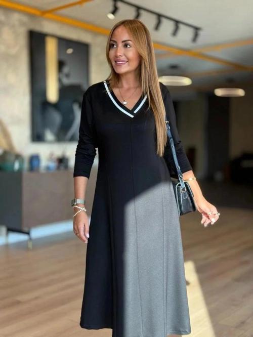 MDB Kadın Uzun Kollu V Yakalı Midi Modal Elbise