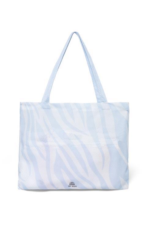 Açık Mavi Beyaz Desenli File Plaj Çantası