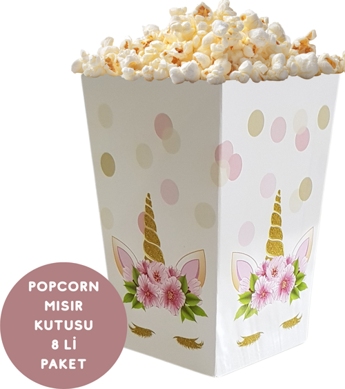 Unicorn Temalı Popcorn Mısır Kutusu 8 li Paket