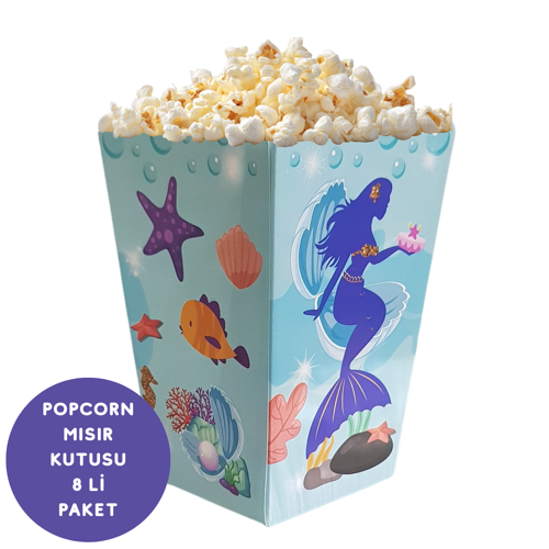 Deniz Kızı Temalı Popcorn Mısır Kutusu 8 li Paket