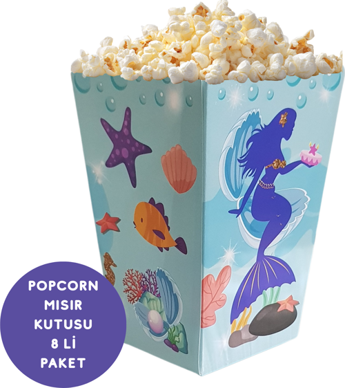 Deniz Kızı Temalı Popcorn Mısır Kutusu 8 li Paket