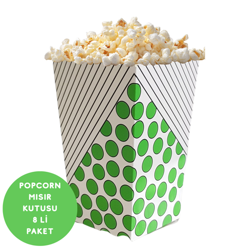 Yeşil Puanlı ve Çizgili Popcorn Mısır Kutusu 8 li Paket