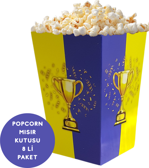 Sarı Lacivert Taraftar Temalı Popcorn Mısır Kutusu 8 li Paket