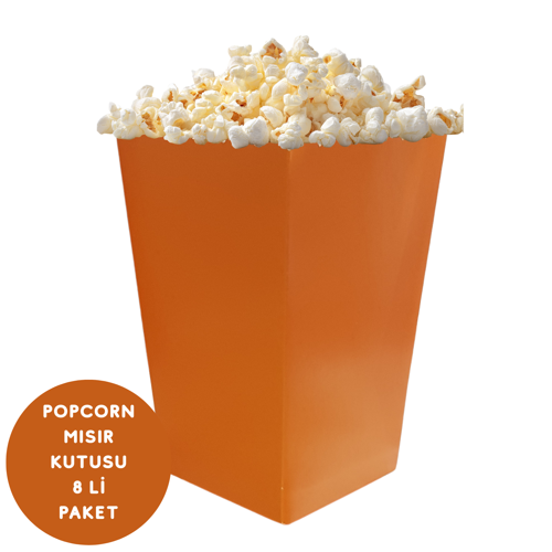 Turuncu Renkli Popcorn Mısır Kutusu 8 li Paket
