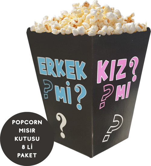 Kızmı Erkekmi Cinsiyet Partisi Temalı Popcorn Mısır Kutusu 8 li Paket