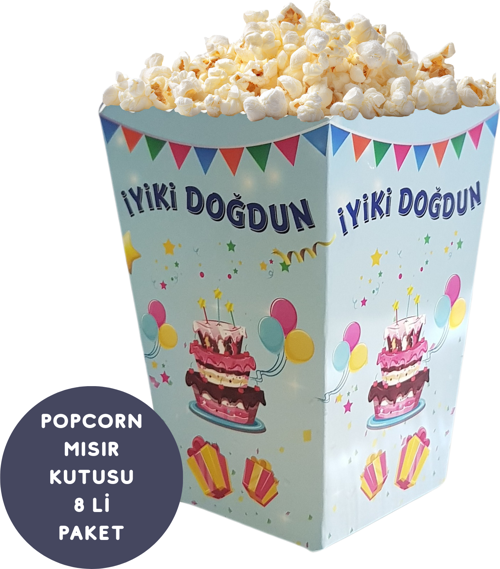 Renkli İyiki Doğdun Temalı Popcorn Mısır Kutusu 8 li Paket