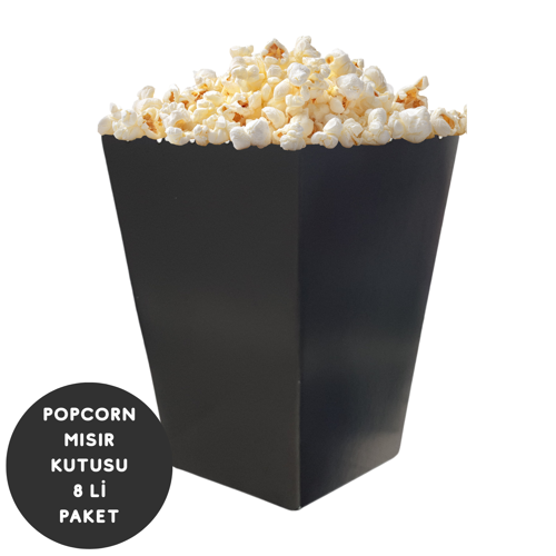 Siyah Renkli Popcorn Mısır Kutusu 8 li Paket