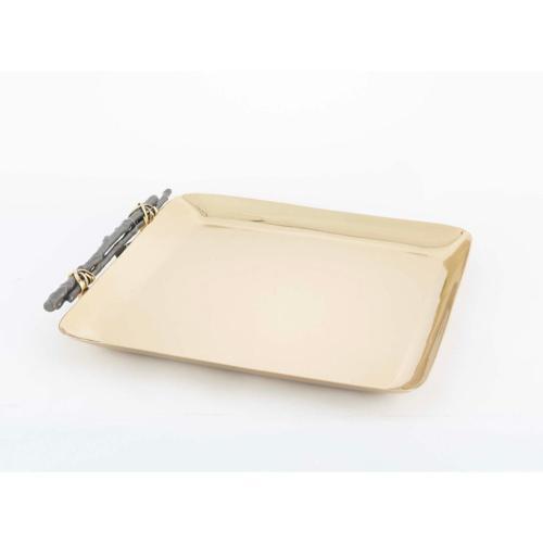 Gold Tel Sarma Kulplu Kare Tepsi 28x30cm