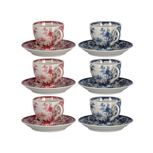 Florantine 6Li Ayakli Kahve Fincani Seti KırmızıMavi 100 cc