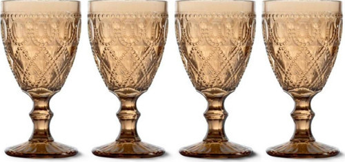 Rölyef Süslemeli 4 lü Cam Kadeh Seti Amber - 400 ml