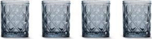 Rölyef Süslemeli 4 lü Cam Su Bardağı Seti Mavi - 300ml