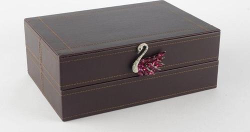 Koyu Mor Kuğu Kulplu Deri Kutu 26x18x10cm