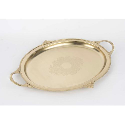 Pirinç  İşlemeli Oval Tepsi 44x31cm