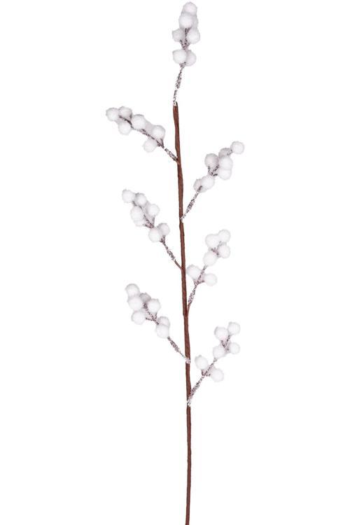 Yılbaşı Çiçeği Pike Kar Efektli Berry Dalı Beyaz 75 Cm.