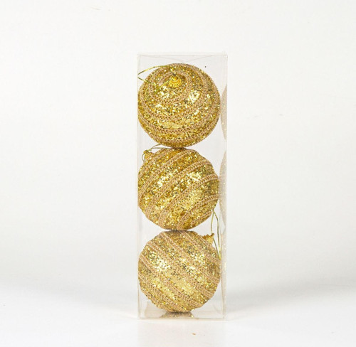 Simli Yılbaşı Topu 3lü Paket Dore 8x8cm