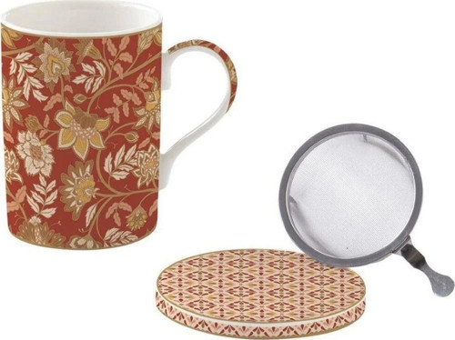 Fine China Porselen Kulplu Bardak 350 ml Kapaklı ve Metal Demlikli