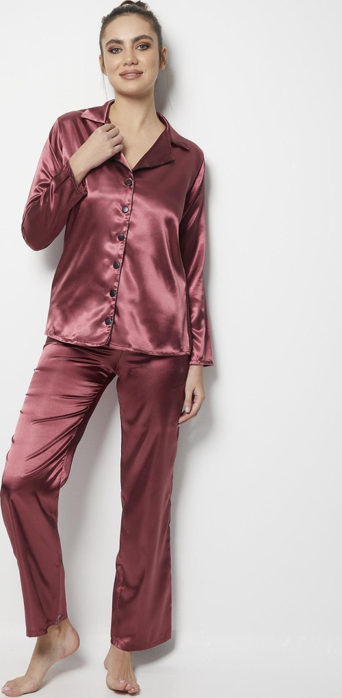 Kadın Eflatun Uzun Kol Pijama Takım Yeni Sezon (1 Adet Ekonomik)