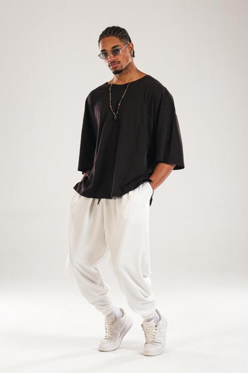 Fitilli Pileli Beyaz Şalvar Pantolon COC1126