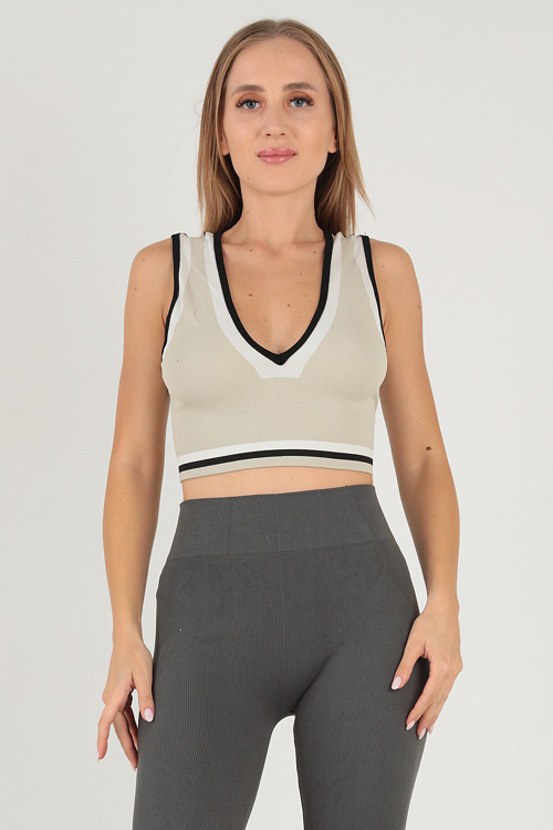 Seamless Crop Renk Bloklu Spor Bluz