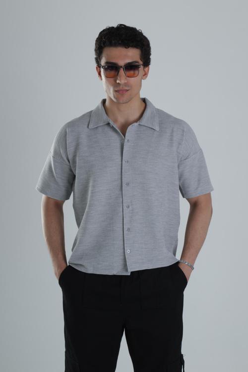 Erkek Gri Gofre Gömlek COC1152