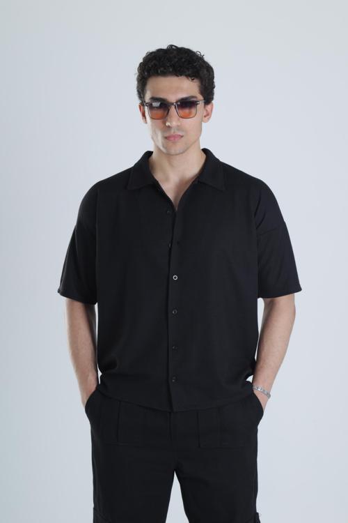 Erkek Siyah Gofre Gömlek COC1166