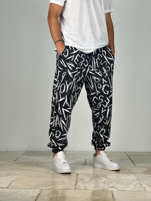 Siyah Beyaz Grafiti Desenli Jogger COC1974