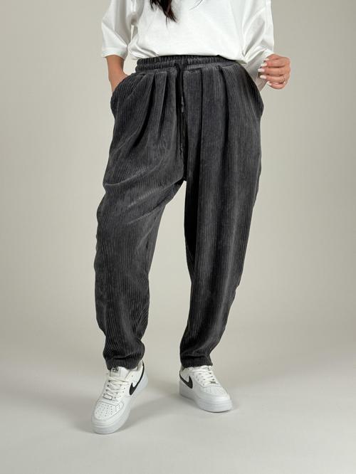 Antrasit Pileli Kadife Kadın Jogger Pantolon COC1083