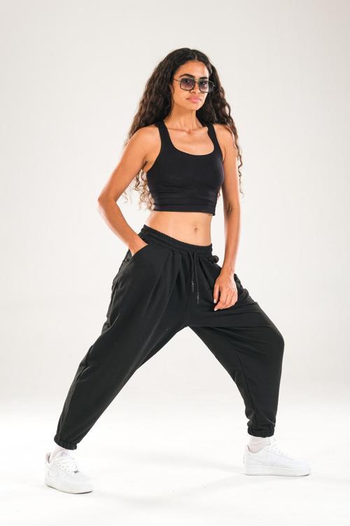 Paça Lastikli Pileli Siyah Jogger Pantolon COC2081